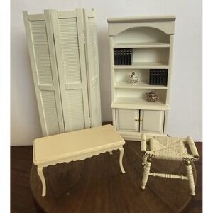 Miniature Dollhouse White Wooden Bookshelf 1:12 Furniture Divider Coffee Table